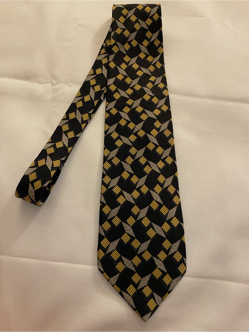 Valentino Black Tie with Gold and Gray Diamond Pattern